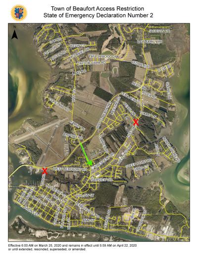 Map showing point of entry into Beaufort at 101 and 70